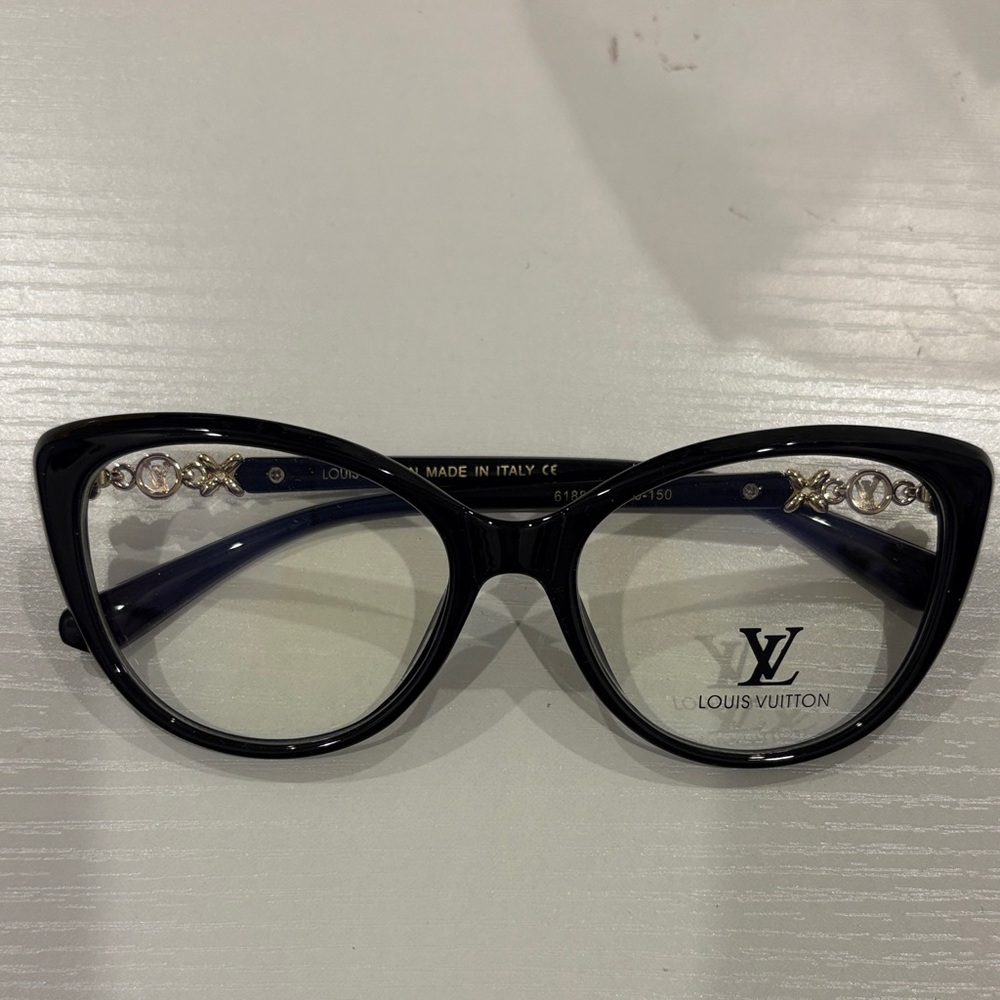NWT Fashion Black Cat-Eye Optical Reading Glasses with Gold Accents clear lenses